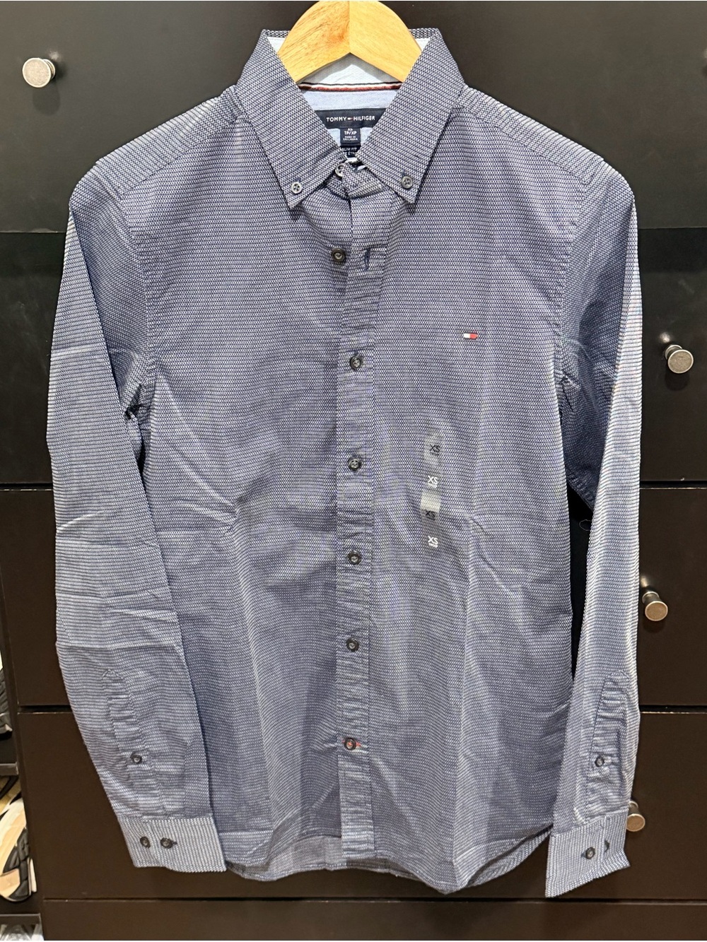 Tommy Hilfiger Men's Navy Micro-Pattern Button-Down Dress Shirt
